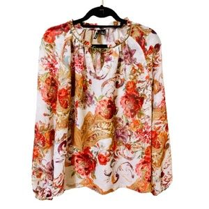 Mango Suit Floral Blouse - Cream/Orange - Size Medium